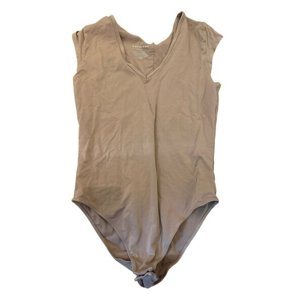 Everlane Womens Tan Supima Cotton V-Neck Bodysuit Size L Taupe - Picture 1 of 3